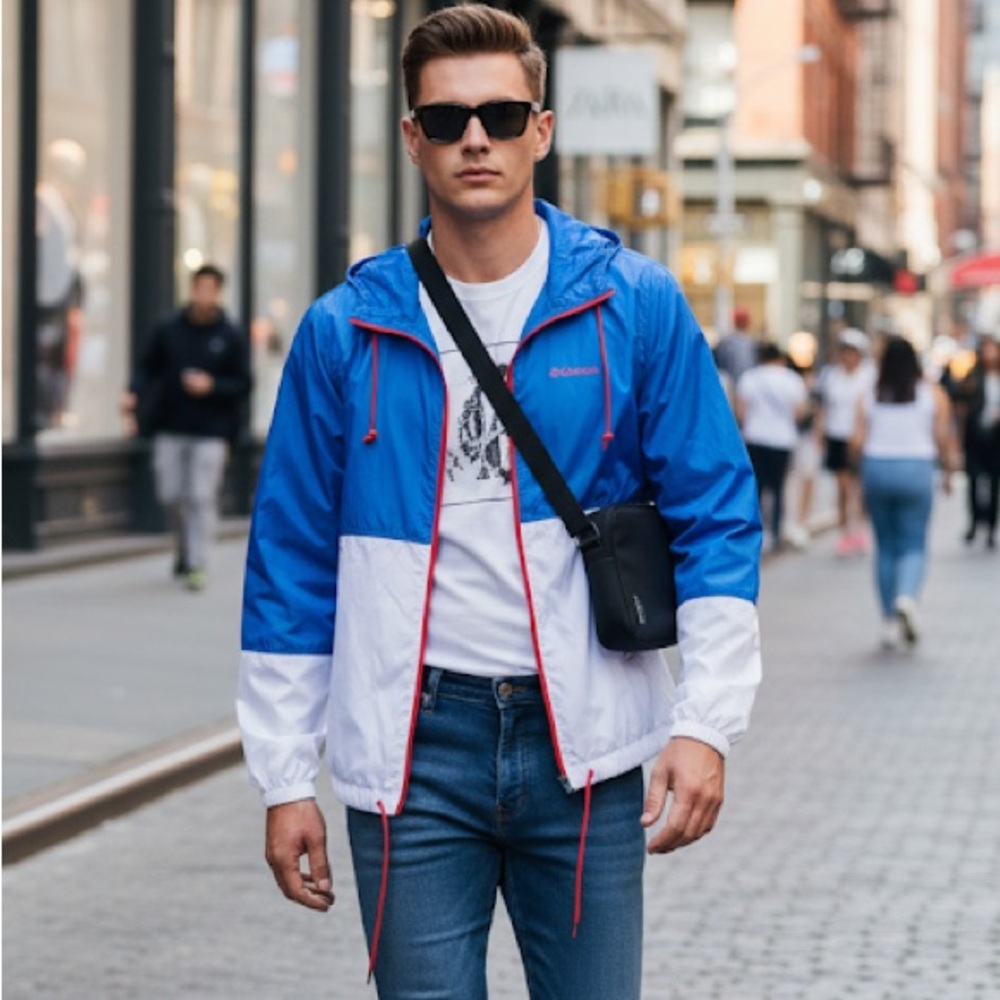 Columbia Flash Forward Windbreaker Jacket Blue Hooded Packable Lightwight Thin S